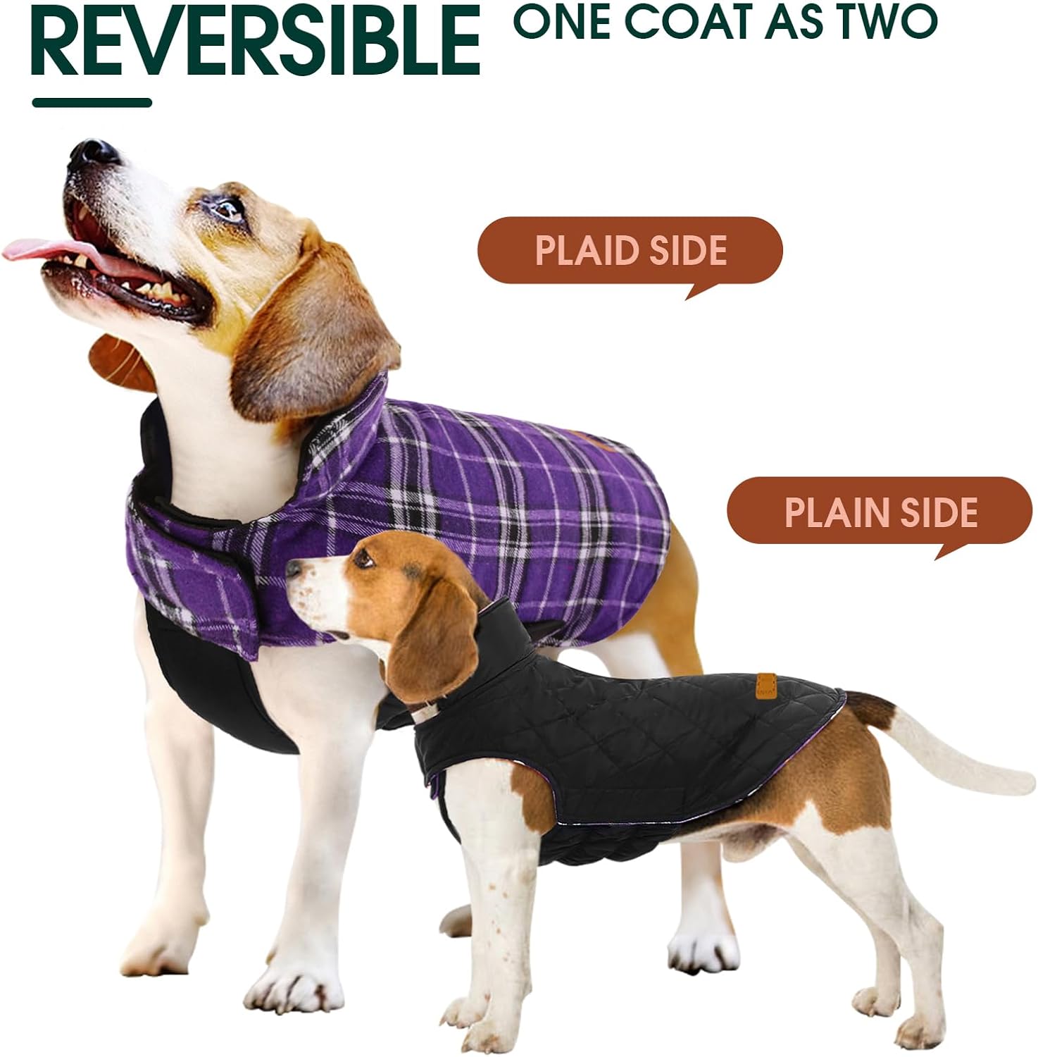 Wendbare wasserdichte Hundejacke im klassischen Karodesign