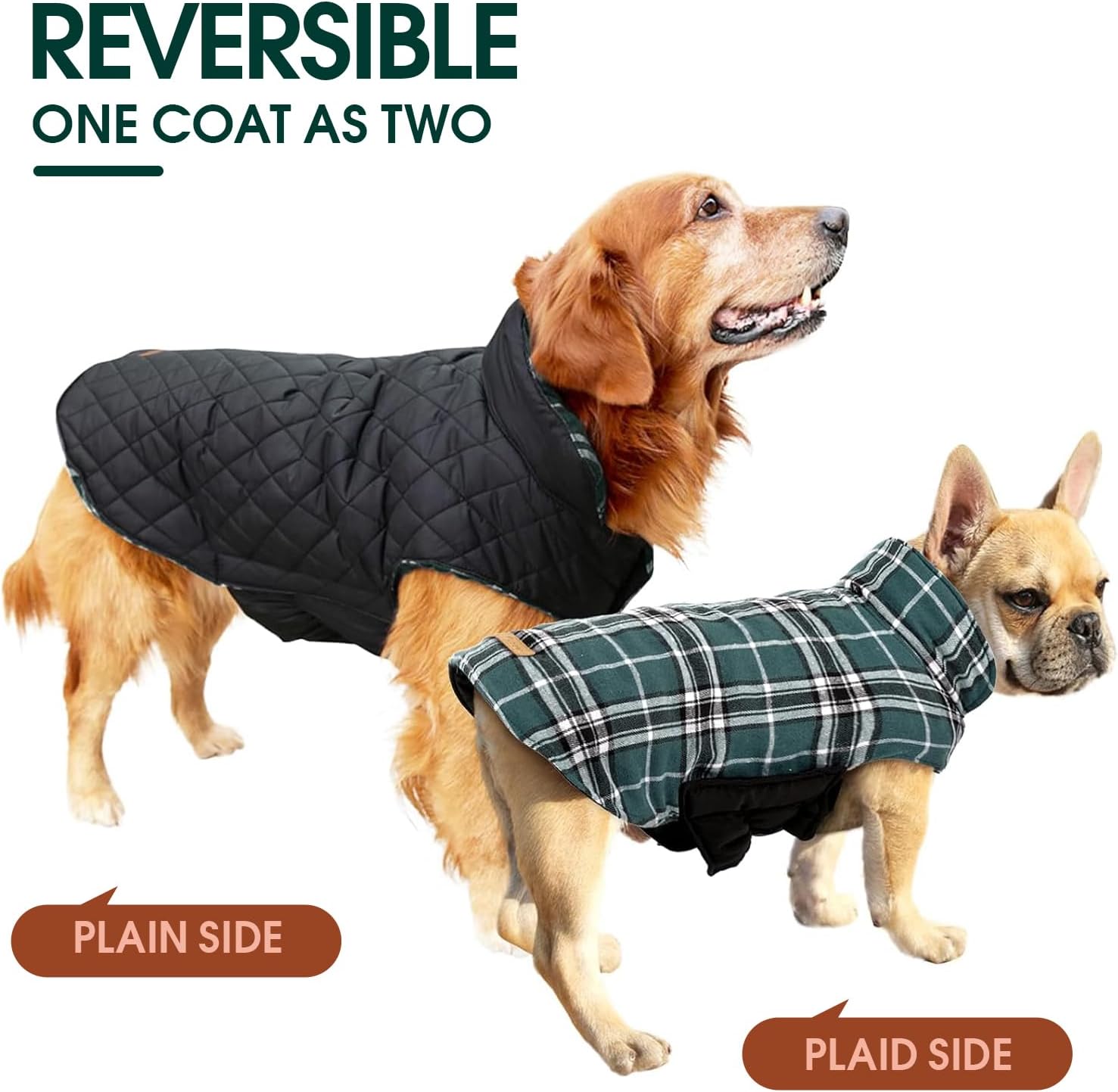 Wendbare wasserdichte Hundejacke im klassischen Karodesign