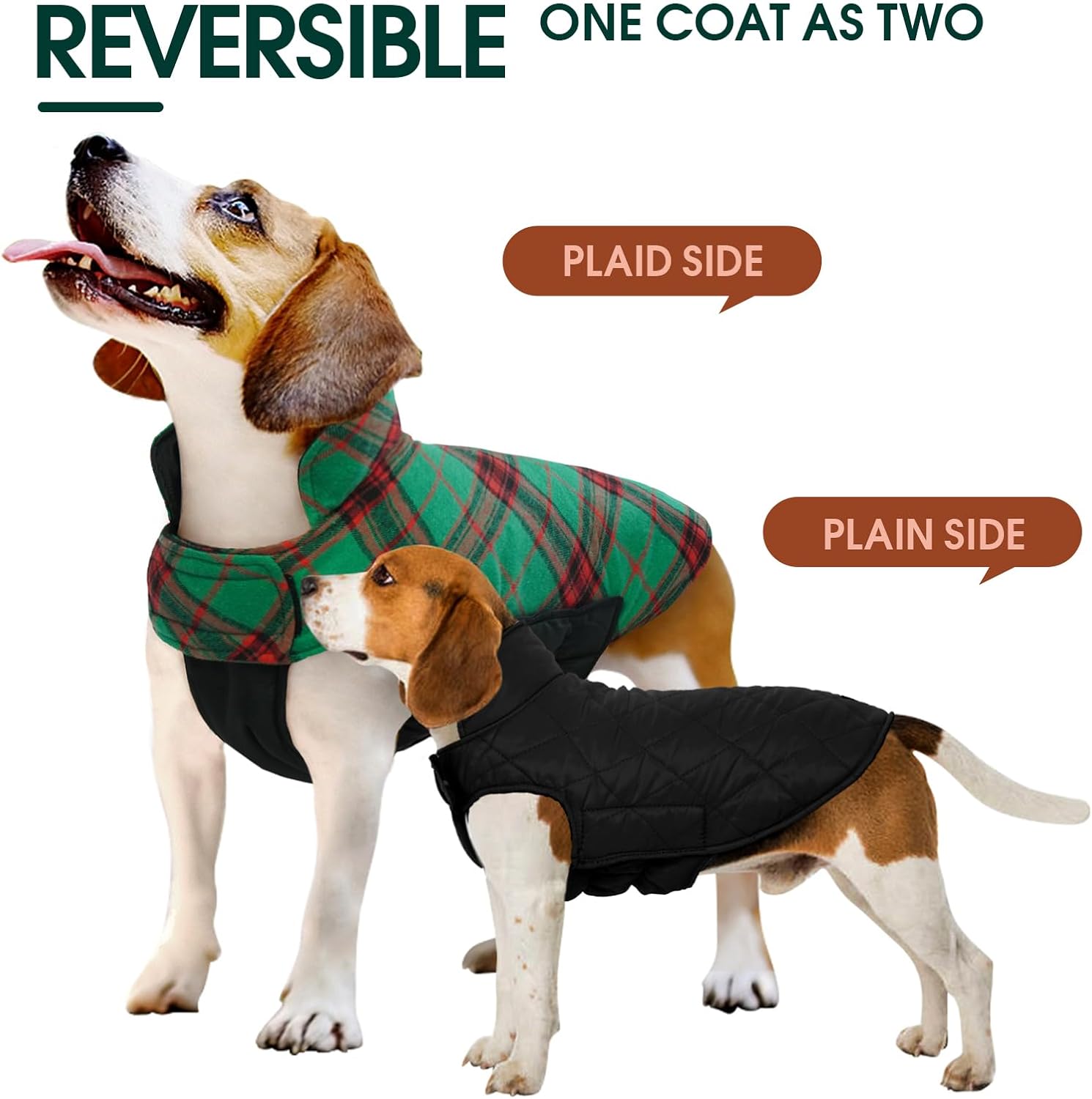 Wendbare wasserdichte Hundejacke im klassischen Karodesign