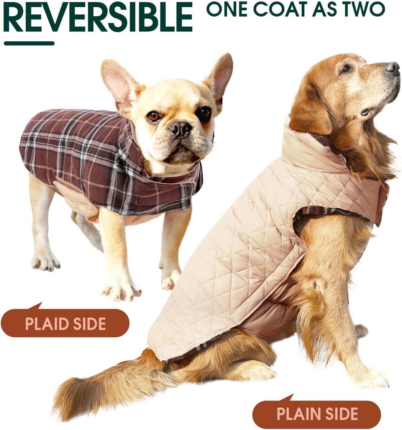 Wendbare wasserdichte Hundejacke im klassischen Karodesign
