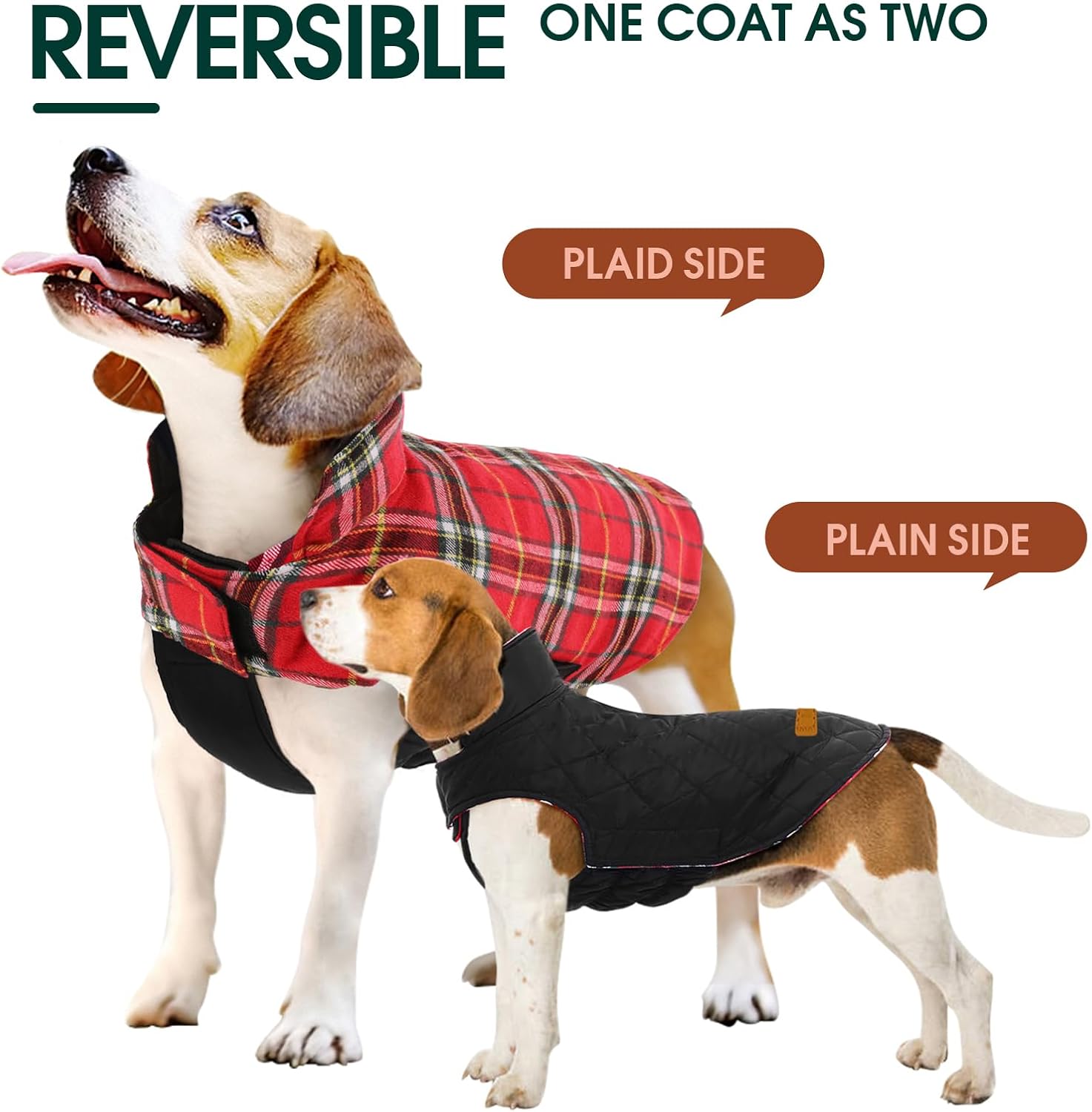 Wendbare wasserdichte Hundejacke im klassischen Karodesign
