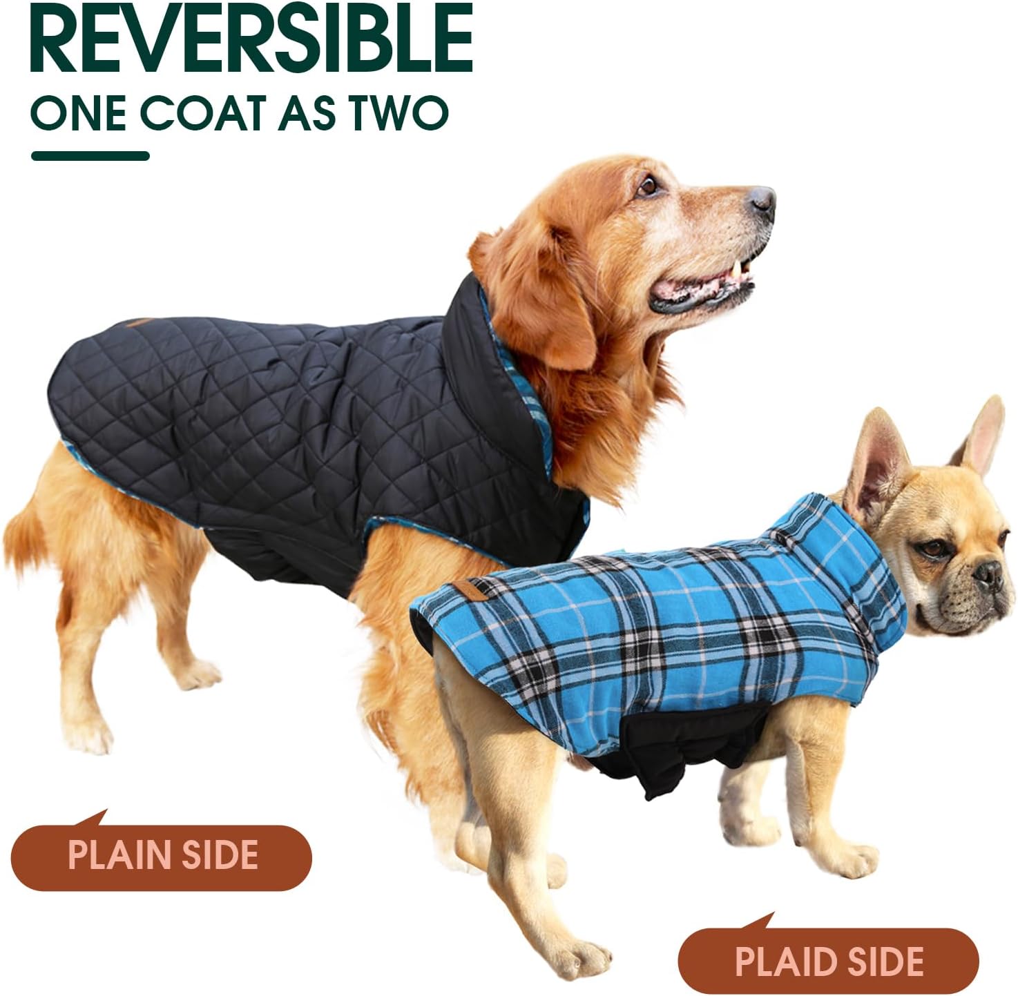 Wendbare wasserdichte Hundejacke im klassischen Karodesign