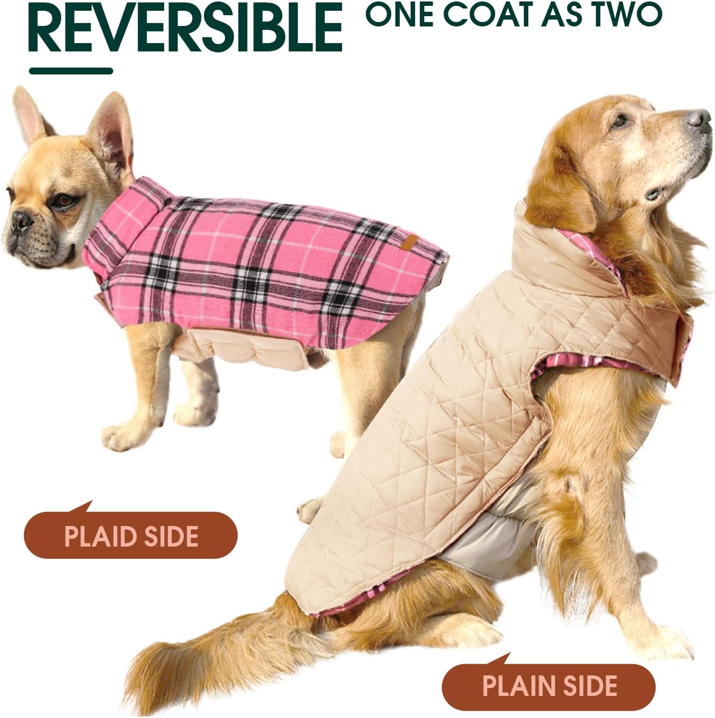 Wendbare wasserdichte Hundejacke im klassischen Karodesign