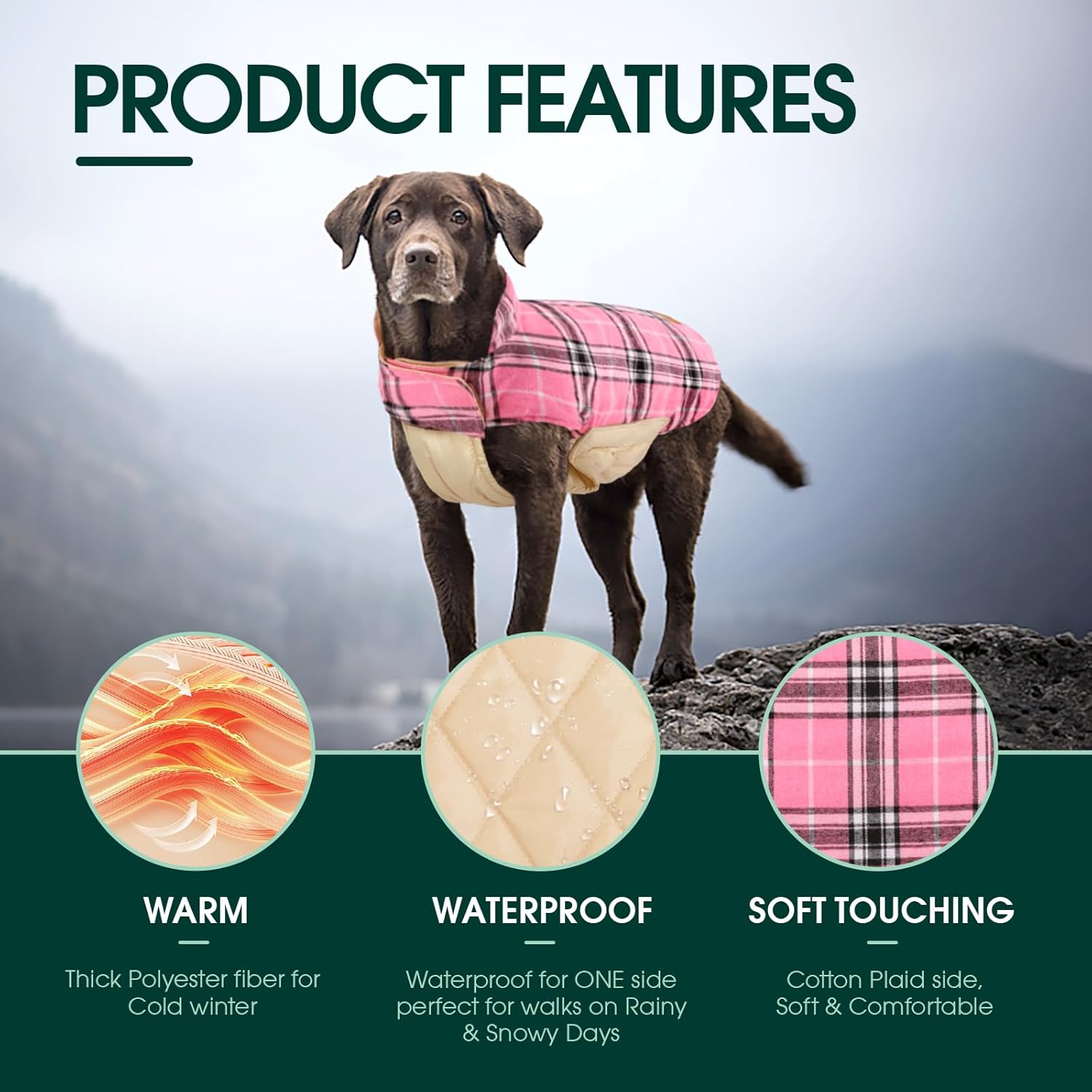 Wendbare wasserdichte Hundejacke im klassischen Karodesign