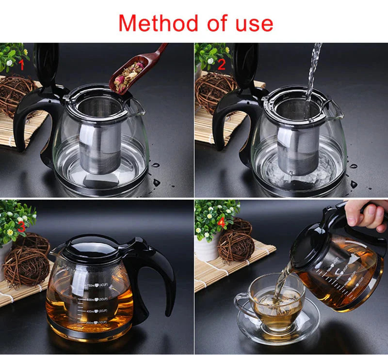 Glas Teekanne mit kreativem Design für Teeblumen und abnehmbarem Stahlfilter