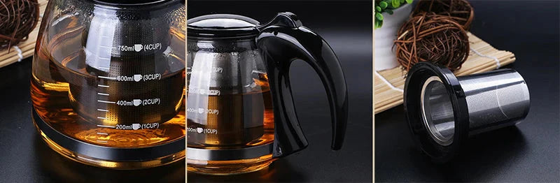 Glas Teekanne mit kreativem Design für Teeblumen und abnehmbarem Stahlfilter
