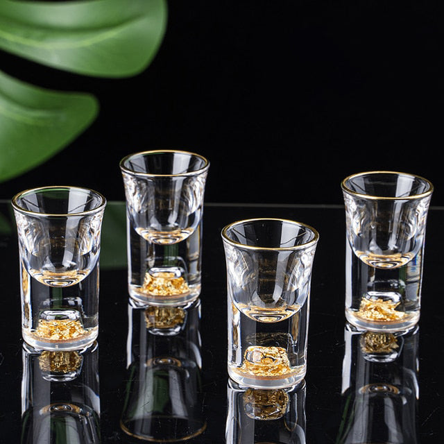 Kristall-Shotgläser Set mit dickem Boden in Gold | Wein-Gläser