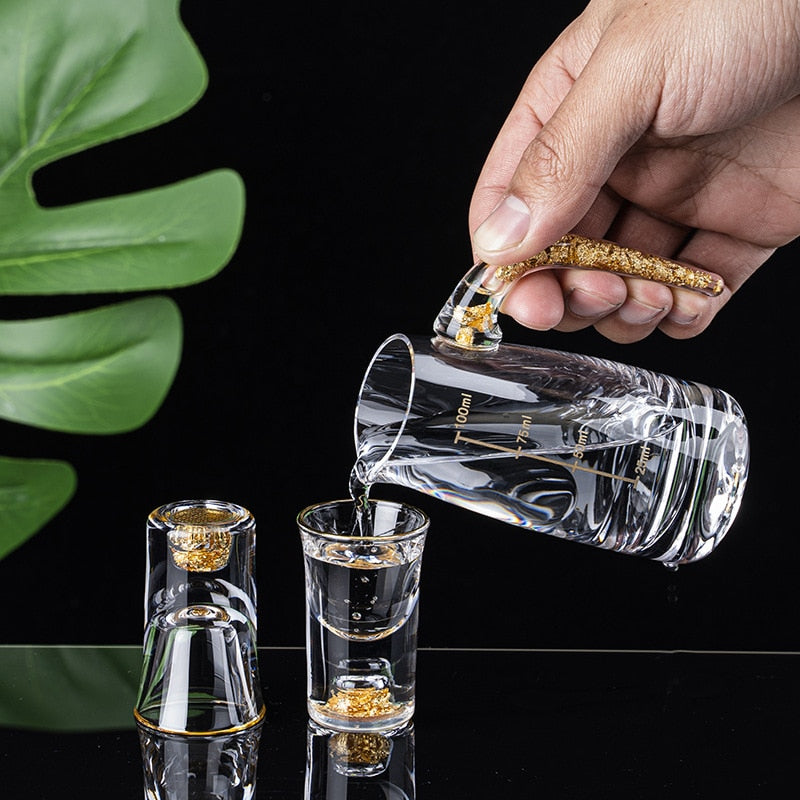 Kristall-Shotgläser Set mit dickem Boden in Gold | Wein-Gläser