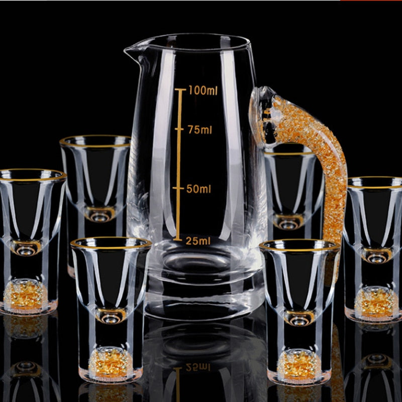 Kristall-Shotgläser Set mit dickem Boden in Gold | Wein-Gläser