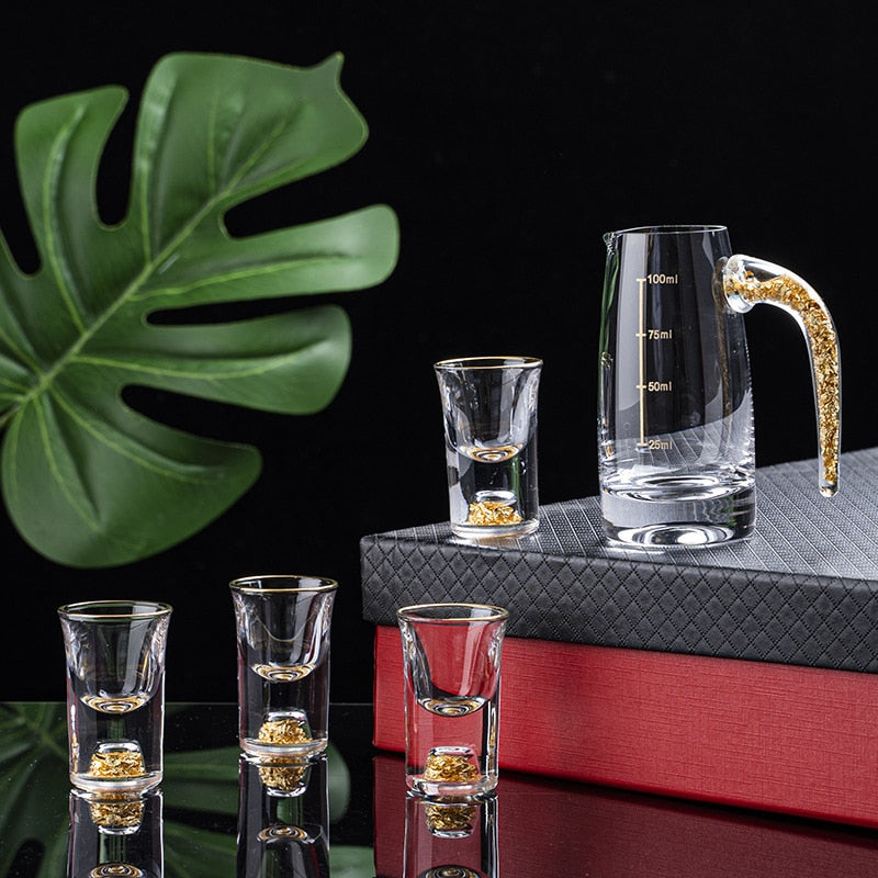 Kristall-Shotgläser Set mit dickem Boden in Gold | Wein-Gläser