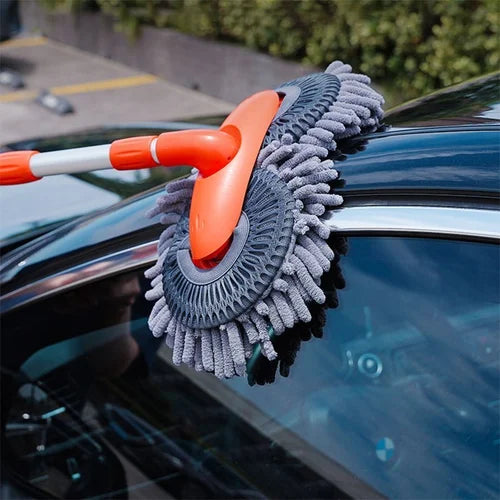 Erweiterbarer Autowaschmopp mit Doppelschichtkopf – Schwarz/Orange