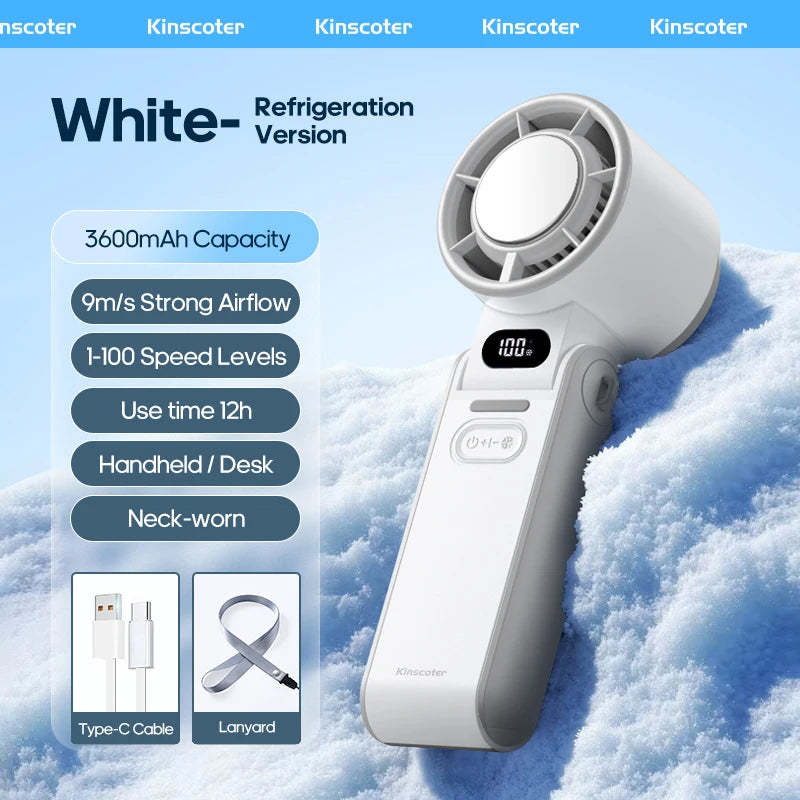 FrostWind Mini Fan | Customizable Cooling with 100 Settings | 3600 mAh Battery | Portable & Ice-Cooling