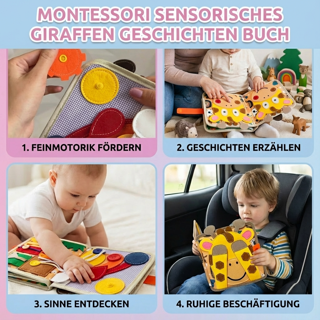 Sensorisches Geschichtenbuch mit Giraffen im Montessori-Stil