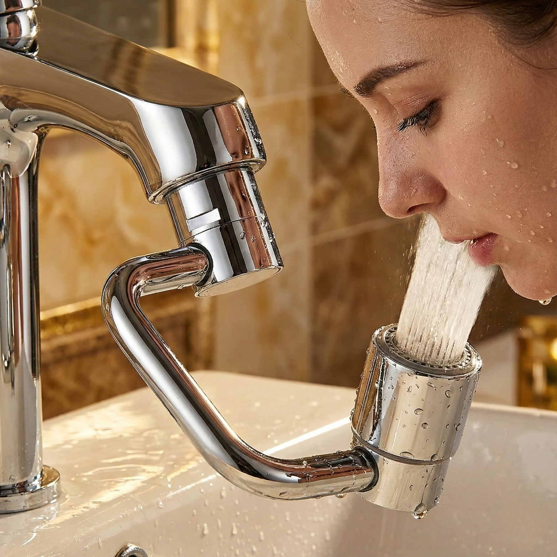 Drehbarer Wasserhahnaufsatz mit 1080° Beweglichkeit und zwei Sprühmodi