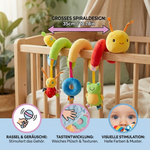 Spielzeug Rassel für Zuhause und unterwegs – 3in1 Raupen-Design