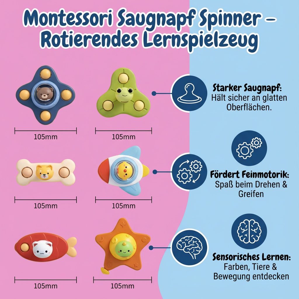 Rotierendes Lernspielzeug mit Saugnäpfen – Montessori inspiriert