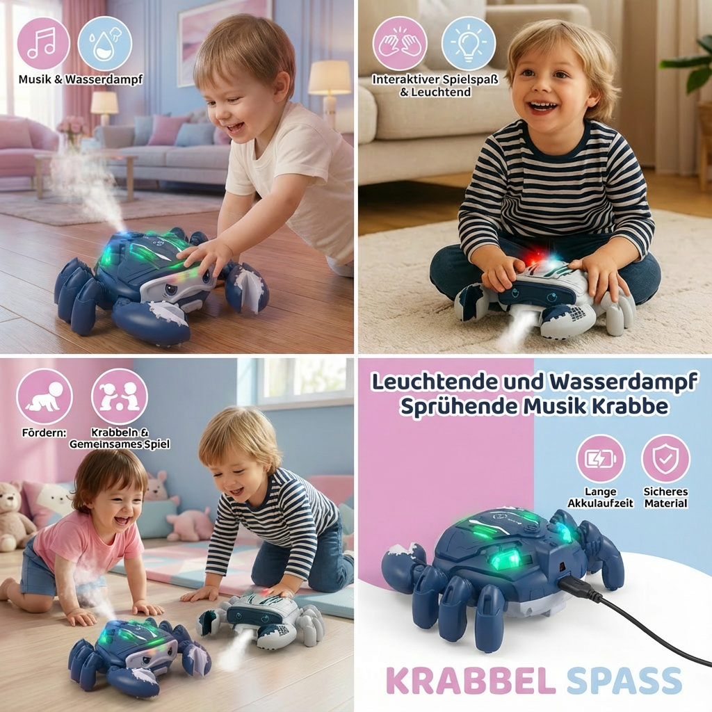 Musikspielzeug Krabbe mit leuchtenden Effekten und Dampfausstoß