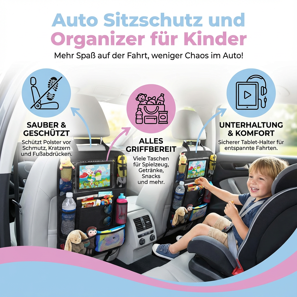 Sitzschutz und Organizer für Kinder im Auto