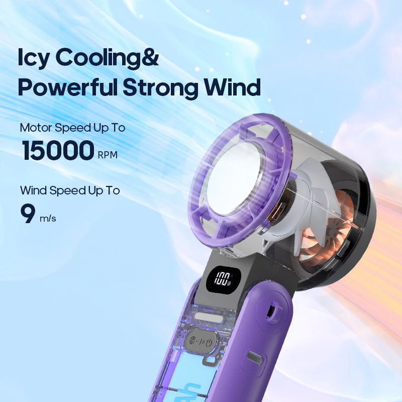 FrostWind Mini Fan | Customizable Cooling with 100 Settings | 3600 mAh Battery | Portable & Ice-Cooling