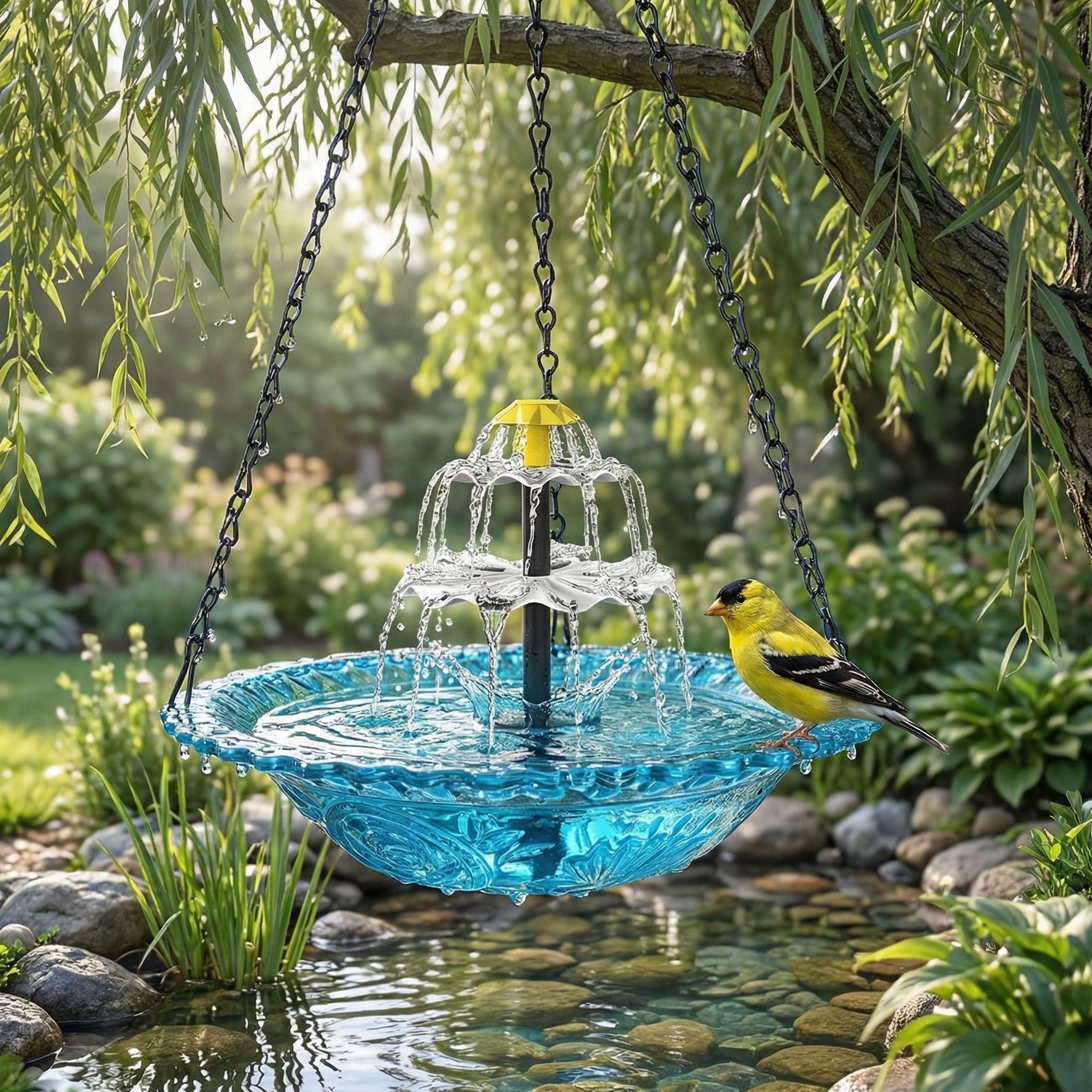 Solarbetriebenes Hängendes Vogelbad mit Wasserfall – Zweistufig