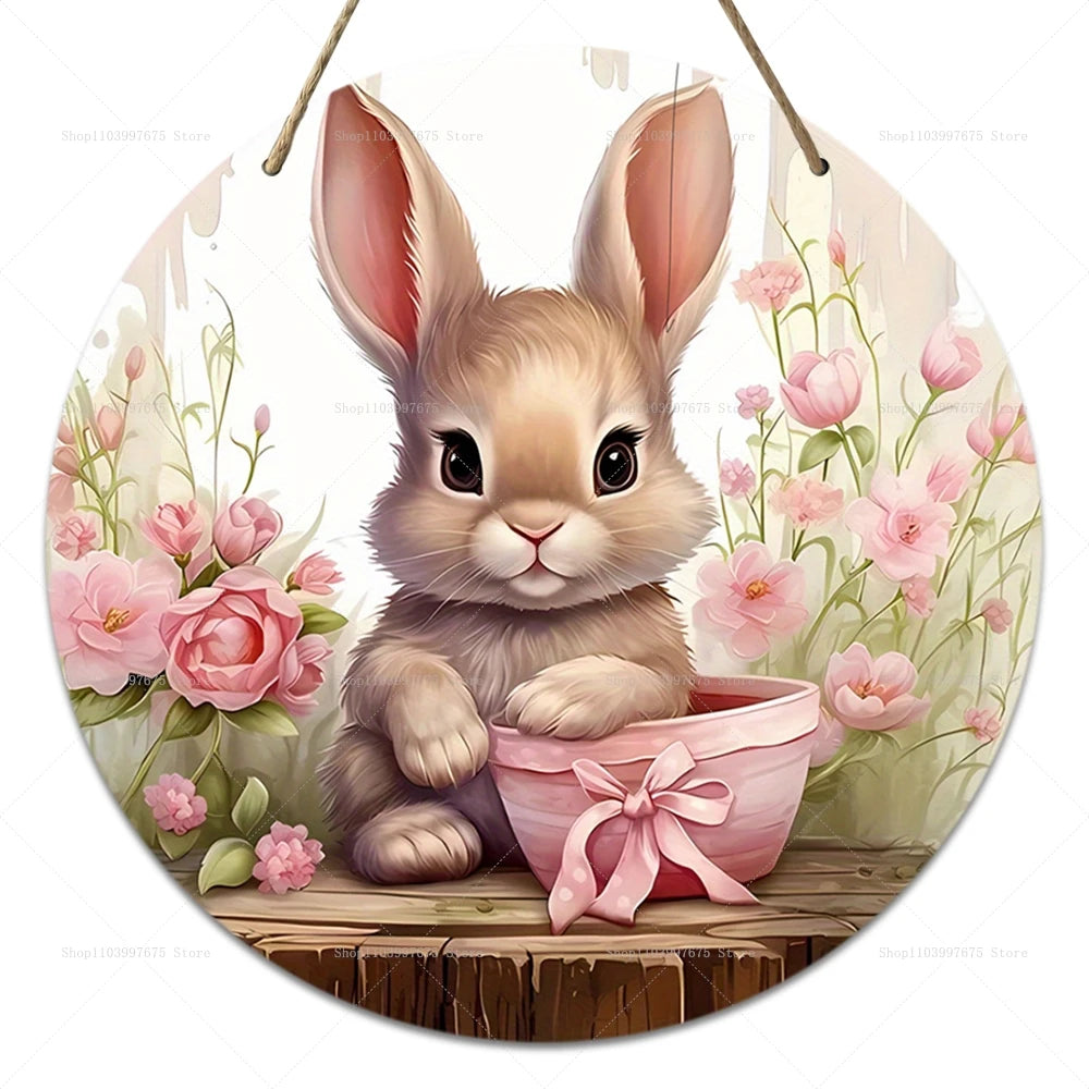Spring Awakening – Charming Wooden Bunny Sign for Your Door