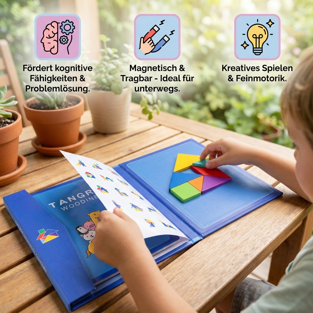 Holz Magnet Tangram Puzzle Buch – Tragbares Lernspielzeug nach Montessori