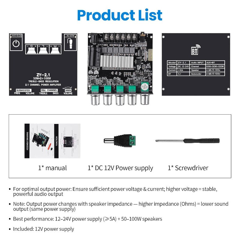 Vielseitiger 2.1 Kanal Bluetooth Audioverstärker