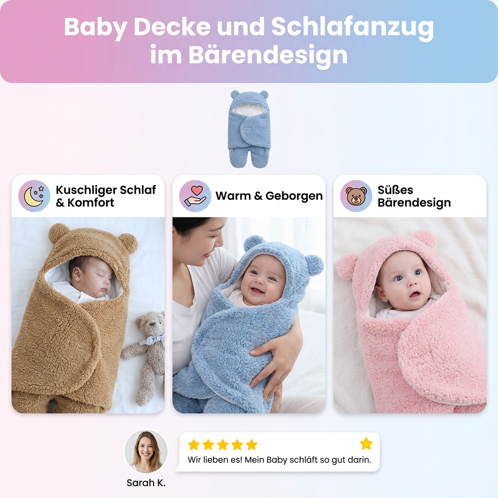 Schlafanzug und Decke für Babys mit Bärenmotiv