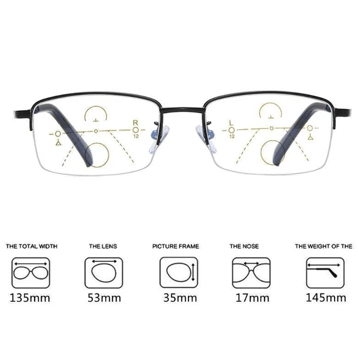 Leichtgewichtige Titan-Lesebrille mit progressiven Gläsern