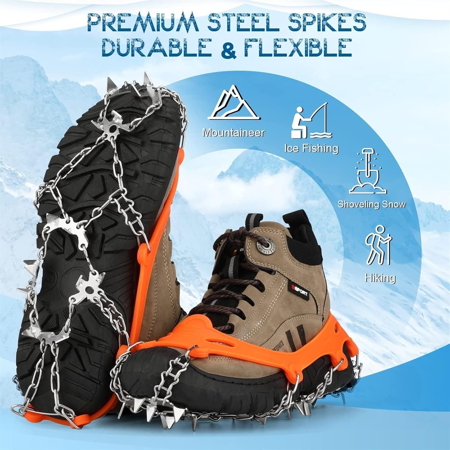 Grippy winter spikes for secure grip on ice and snow