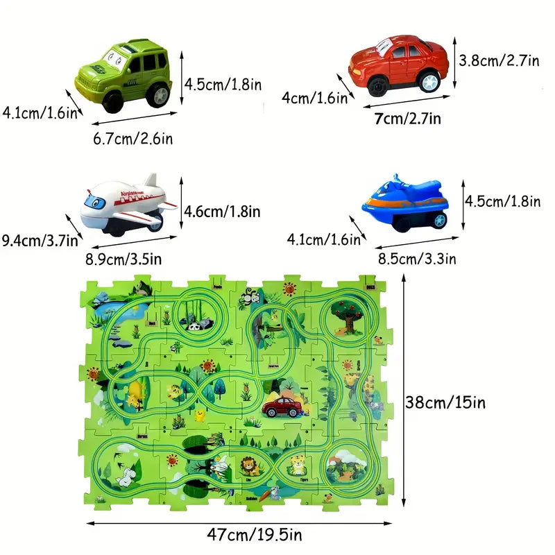 Rennbahn Puzzle mit Bausteinen für Kinder