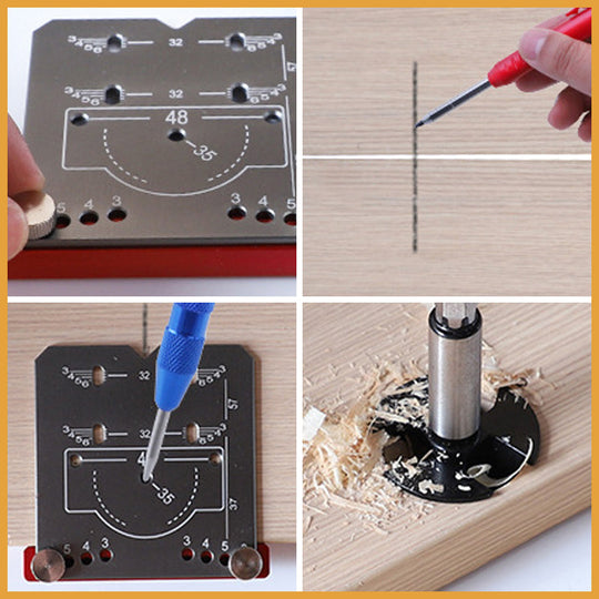 Precision tool for exact hinge drillings