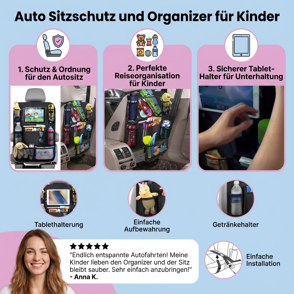 Sitzschutz und Organizer für Kinder im Auto