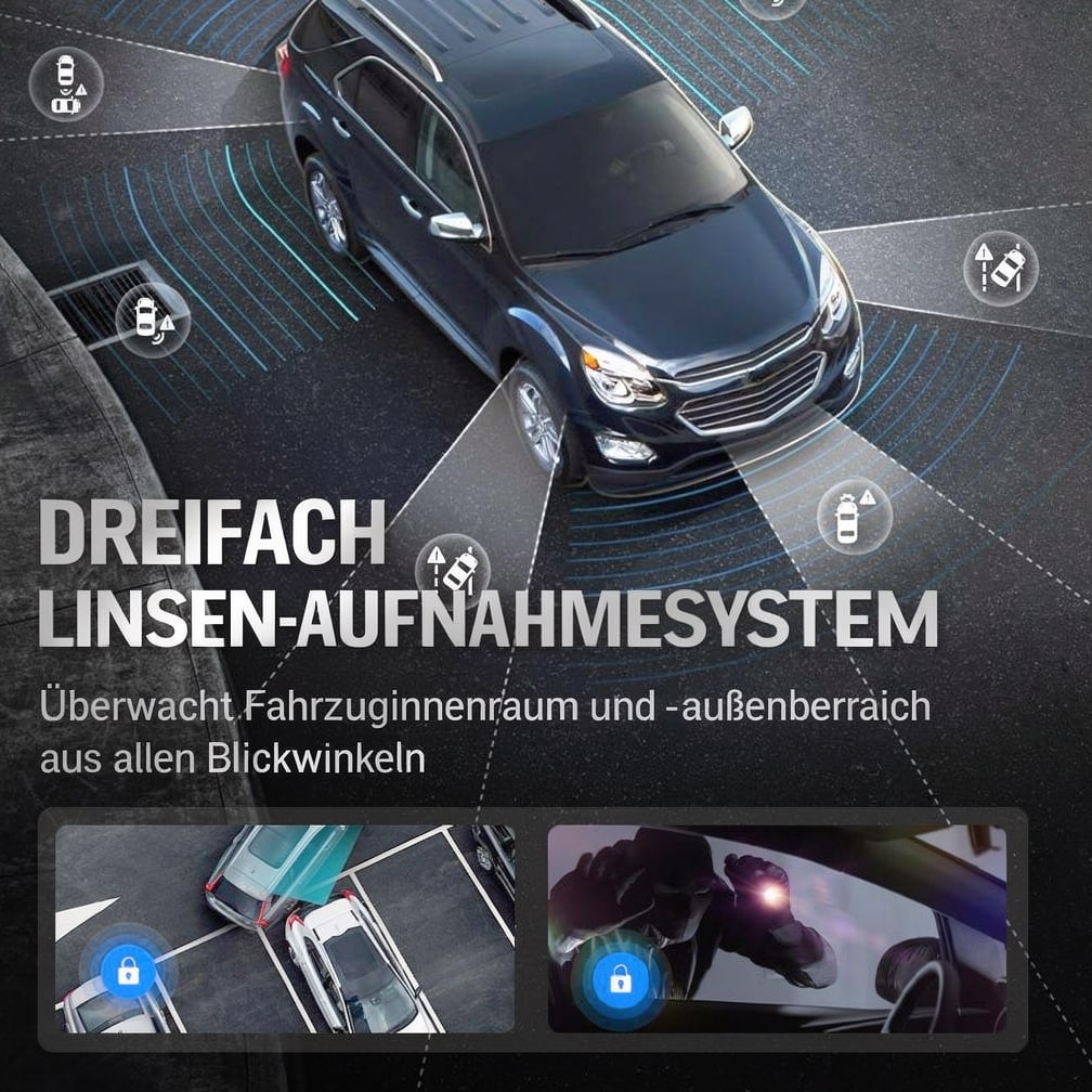 Dashcam für umfassende Sicherheit: Front-, Rück- und Innenansicht