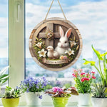Spring Awakening – Charming Wooden Bunny Sign for Your Door