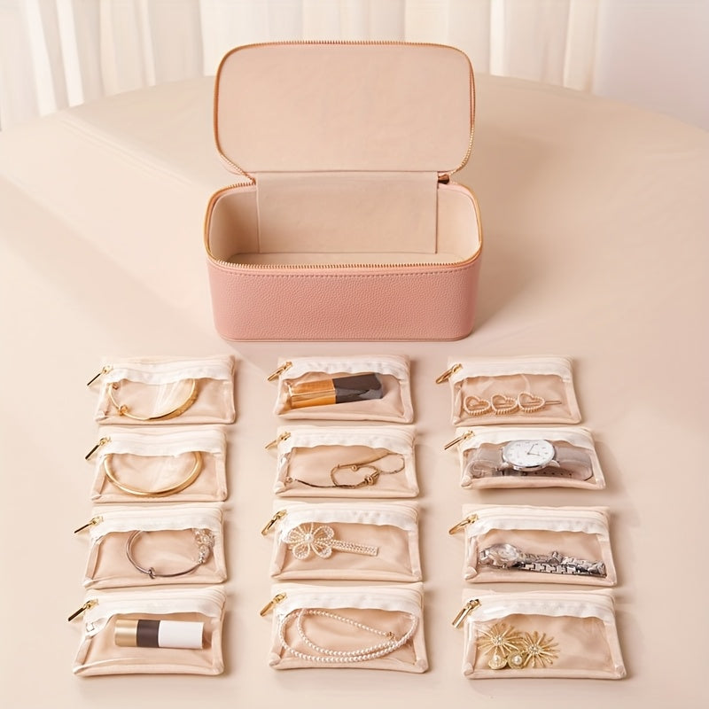 Elegante Schmuckreisebox mit 12 Samtbeuteln – Verhedderungsfrei