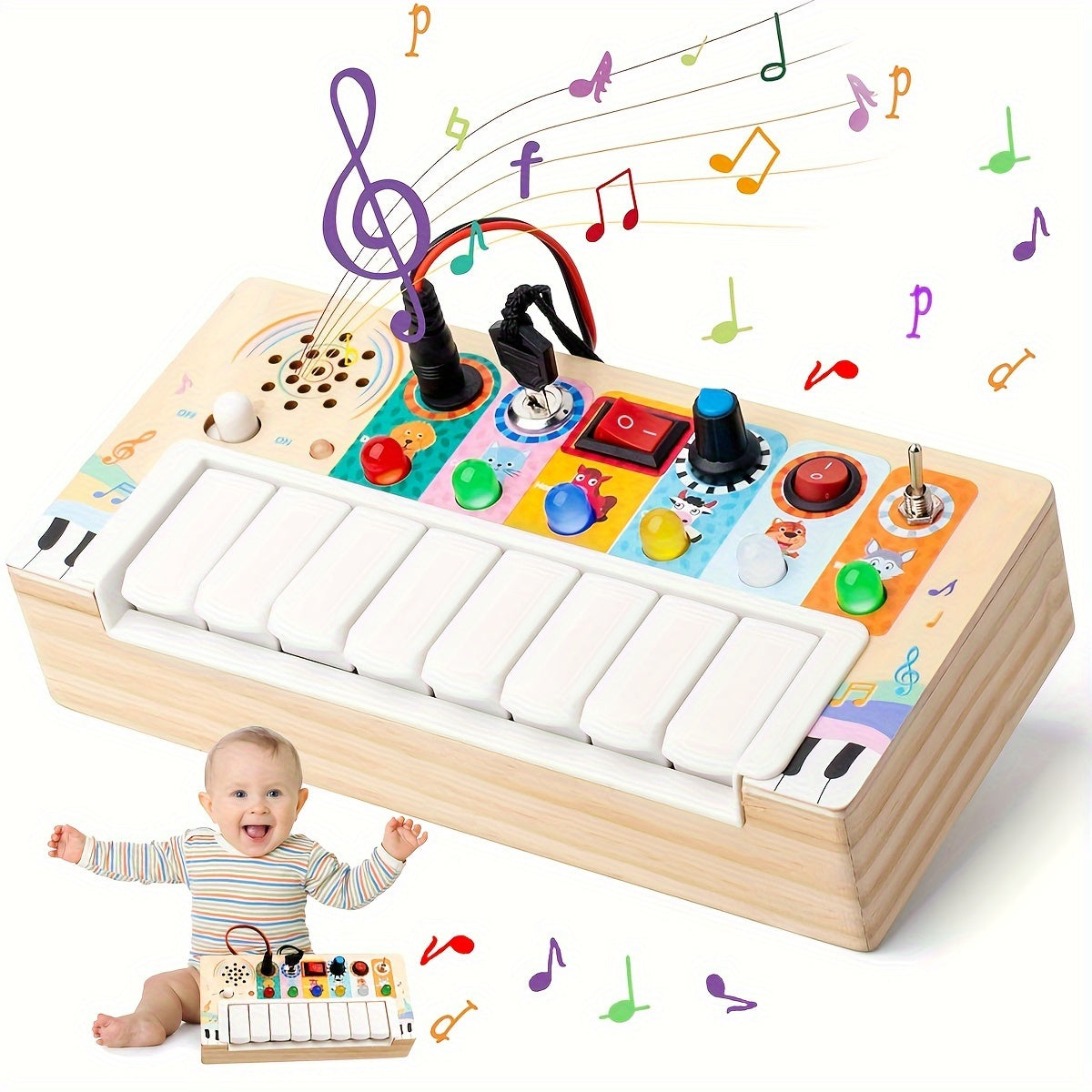Holzspielzeug zur musikalischen Früherziehung mit Tasten und Lichtern