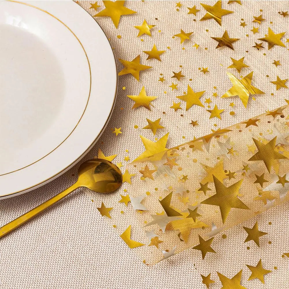 Elegant Table Runner GlamourShine | Metallic Mesh with Star Motif in Gold, Rose Gold, or Silver | Ideal for Festivities & Table Decoration