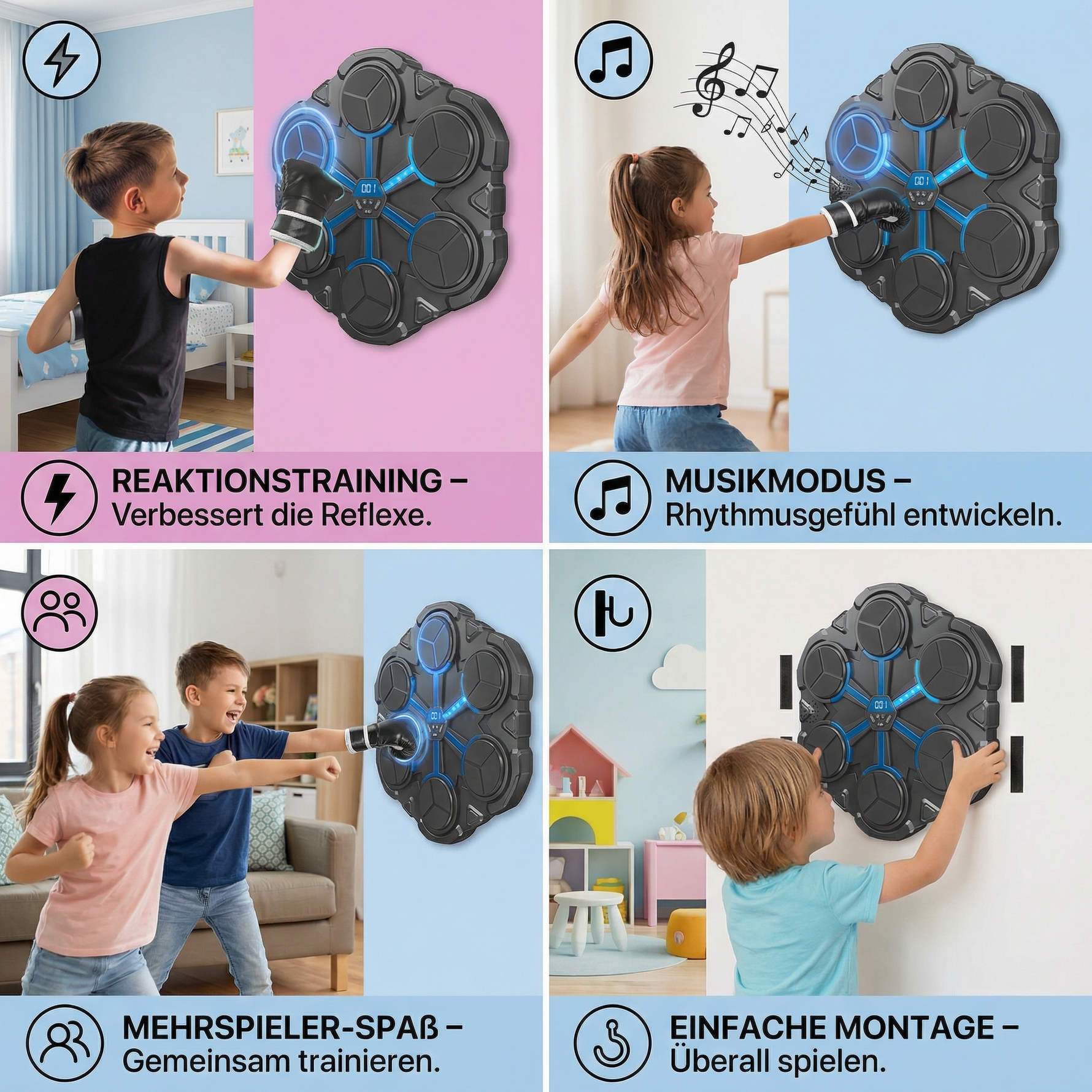 Interaktives Wand-Boxziel mit Licht und Sound – Bluetooth Musiktrainer