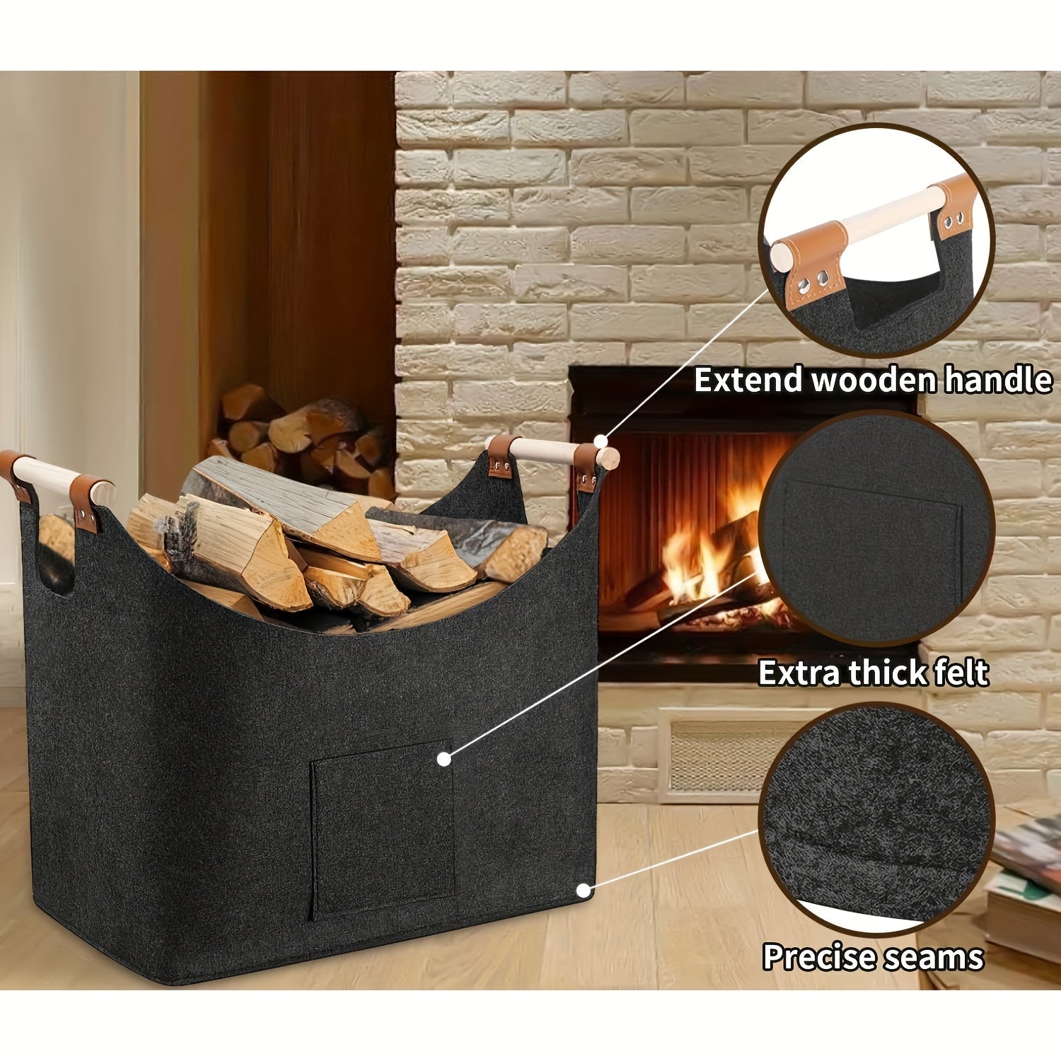 Elegant Foldable Wood and Felt Storage Box 55 Liters with Leather Accents