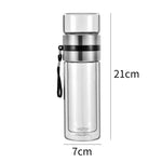 Thermosflasche mit Teefilter – Glas & Holz – Doppelwandig – 500 ml – Klar