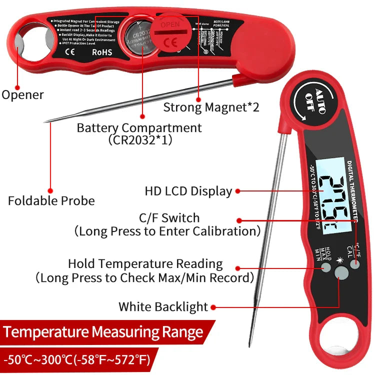 Digitales Fleischthermometer mit Hintergrundbeleuchtung – Sofortiges Ablesen