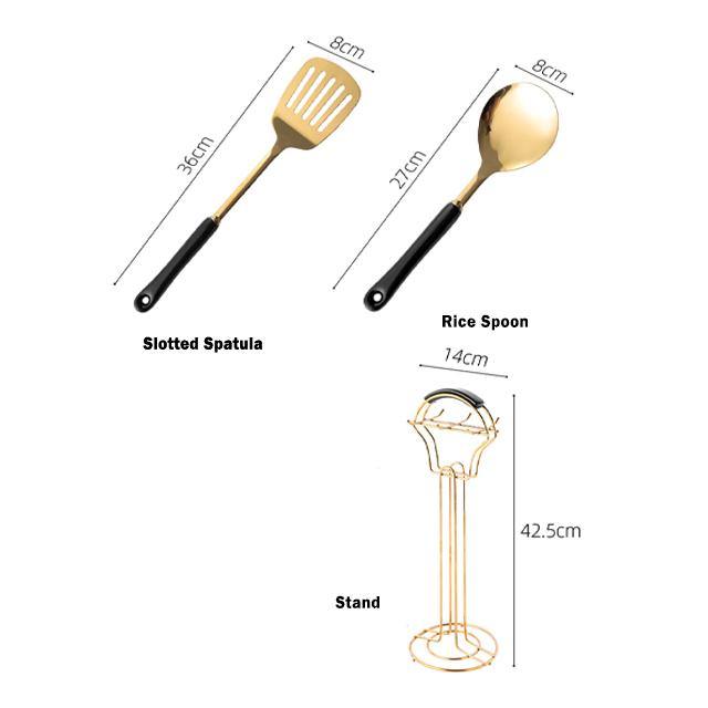 Elegantes Küchenset aus Gold mit Ständer