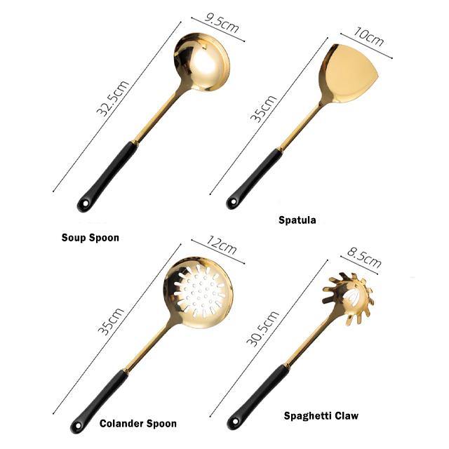 Elegantes Küchenset aus Gold mit Ständer