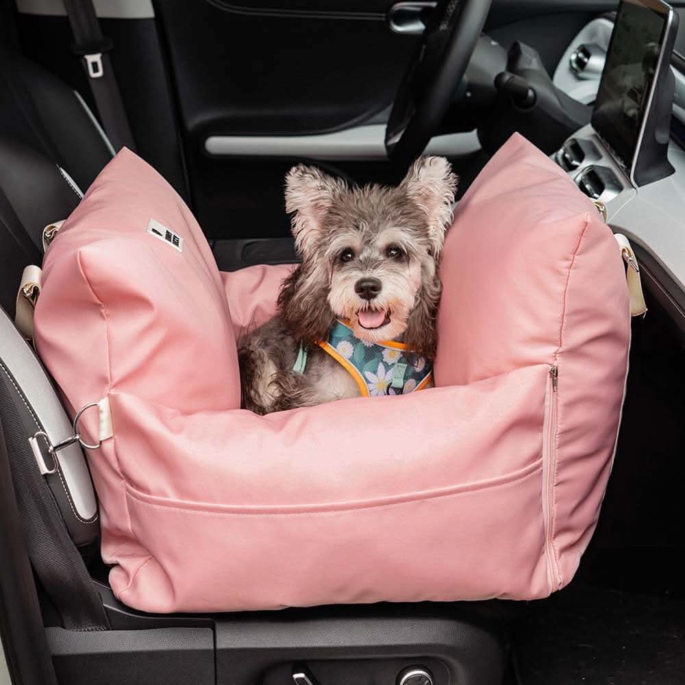 Car Travel Dog Booster Seat - Non-Slip Base with Safety Belt
