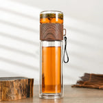 Thermosflasche mit Teefilter – Glas & Holz – Doppelwandig – 500 ml – Klar