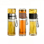 Thermosflasche mit Teefilter – Glas & Holz – Doppelwandig – 500 ml – Klar