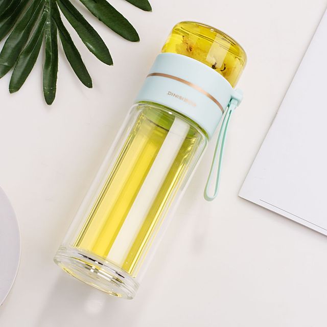 Doppelwandige Teefilterflasche aus Glas – Perfekt für Unterwegs