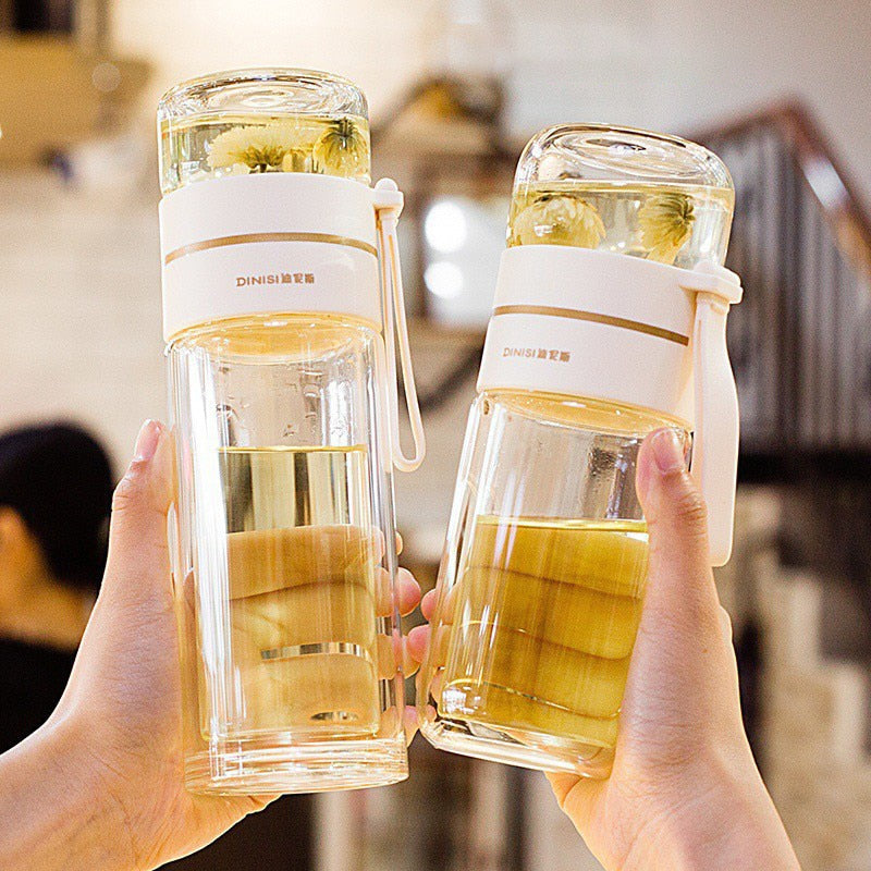 Doppelwandige Teefilterflasche aus Glas – Perfekt für Unterwegs