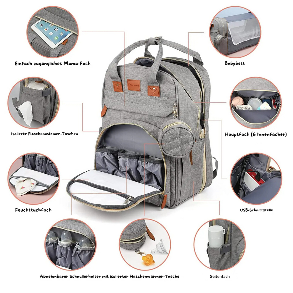 Multifunktionaler Wickelrucksack mit integriertem Wickeltisch